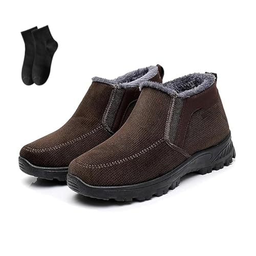 POIOZXD Herren 2025 Winter Neue wasserdichte und rutschfeste Slip-On warme Baumwollschuhe Knöchelstütze breite Zehengewölbeunterstützung Sportschuhe, braun, 39.5 EU von POIOZXD
