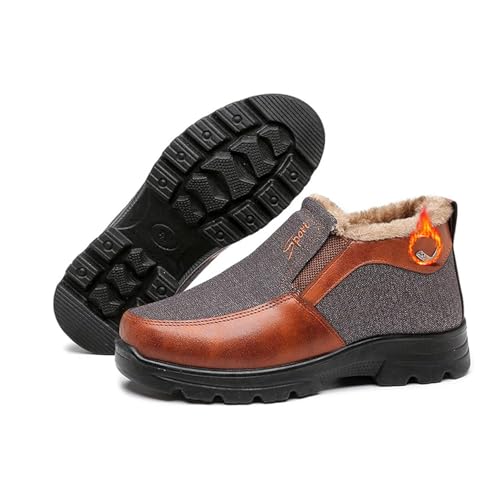 POIOZXD Herren Orthopädische Warme Schneestiefel Wasserdicht Rutschfest Winter Fleece Schuhe Winter Wasserdicht Pelz Gefüttert Stiefel mit Seitlichem Reißverschluss für Mittelalter, Braun B, 43 EU von POIOZXD