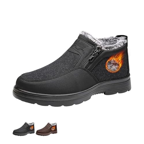 POIOZXD Herren Orthopädische Warme Schneestiefel Wasserdicht Rutschfest Winter Fleece Schuhe Winter Wasserdicht Pelz Gefüttert Stiefel mit Seitlichem Reißverschluss für Mittelalter, Schwarz , 43 EU von POIOZXD