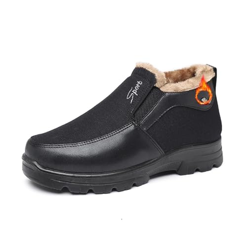 POIOZXD Herren Orthopädische Warme Schneestiefel Wasserdicht Rutschfest Winter Fleece Schuhe Winter Wasserdicht Pelz Gefüttert Stiefel mit Seitlichem Reißverschluss für Mittelalter, Schwarz A, 43 EU von POIOZXD