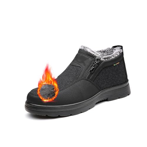 POIOZXD Herren Orthopädische Warme Schneestiefel Wasserdicht Rutschfest Winter Fleece Schuhe Winter Wasserdicht Pelz Gefütterte Stiefel mit Seitlichem Reißverschluss (Schwarz, 46EU) von POIOZXD