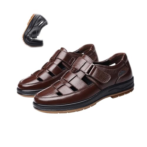 POIOZXD Herrensandalen für Herren, enge Zehen, Fischer-Sandalen, Leder, leicht, rutschfest, atmungsaktiv, verstellbar, Wanderschuhe, lässig, Walking, athletische Sandale für Sport, Outdoor, braun, 43 von POIOZXD
