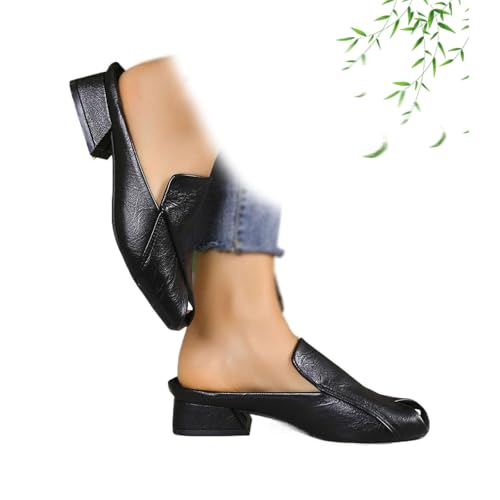 POIOZXD Schicke und bequeme Damen-Sandalen, einfarbig, vielseitig einsetzbar, für den Urlaub, Pantoletten, Sommer, offene Zehenpartie, Ledersandalen für Damen, 2025, bequeme Strand-Sandalen, Schwarz von POIOZXD