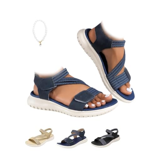 POIOZXD Sommer-Sandalen für Damen, Fischer-Sandalen, verstellbarer Knöchelriemen, offener Zehenbereich, Plateau, Keilabsatz, Sandalen, bequem, leicht, bequem, flach, blau, 42.5 EU von POIOZXD