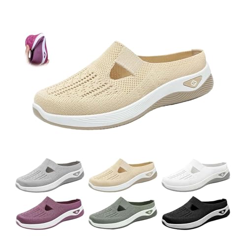 Sommerschuhe, atmungsaktiv, rutschfest, weiche Sohle, für ältere Menschen, atmungsaktive Turnschuhe, orthopädische Wanderschuhe für mittleren Alter und Senioren, rückenfreie Pantoletten für Damen von POIOZXD