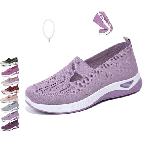 Sommerschuhe, atmungsaktiv, rutschfest, weiche Sohle, für ältere Menschen, leger, orthopädische Wanderschuhe für mittleren Alter und Senioren, Hellviolett B, 42.5 EU von POIOZXD