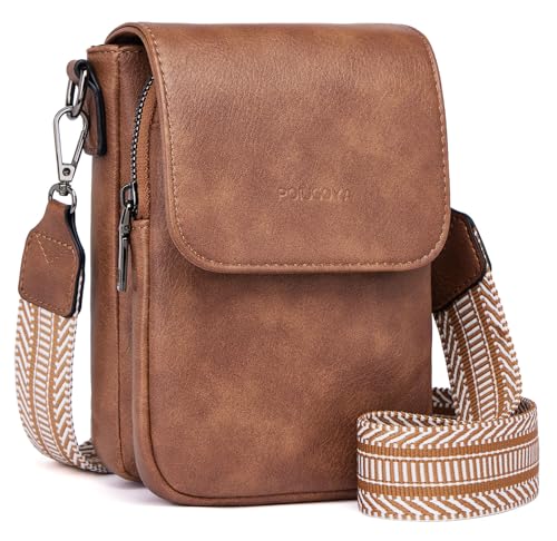 POIUGOYA Kleine Umhängetasche für Damen, trendig, Leder, 3 Fächer, Handy-Geldbörse, Geldbörsen mit Kartenfächern, A-braun POIUGOYA Kleine Umhängetasche für Damen, trendig, Leder, 3 Fächer, Handy-Geldbörse, Geldbörsen mit Kartenfächern, A-braun von POIUGOYA