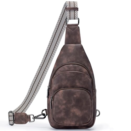 POIUGOYA Schultertasche für Damen, Umhängetasche, kleine Ledergürtel, Crossbody-Tasche für Damen, trendig, Brusttasche mit breitem Riemen, B5-coffee, Casual von POIUGOYA