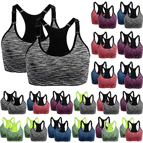 2er Pack Damen Sport BH Bustier Comfort BH Reissverschluss Gepolsterter Push UP Stützfunktion verstellbare Träger Ohne Bügel Yoga Fitness von POIUIYQA
