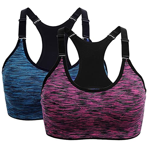 2er Pack Damen Sport BH Bustier Comfort BH Reissverschluss Gepolsterter Push UP Stützfunktion verstellbare Träger Ohne Bügel Yoga Fitness von POIUIYQA