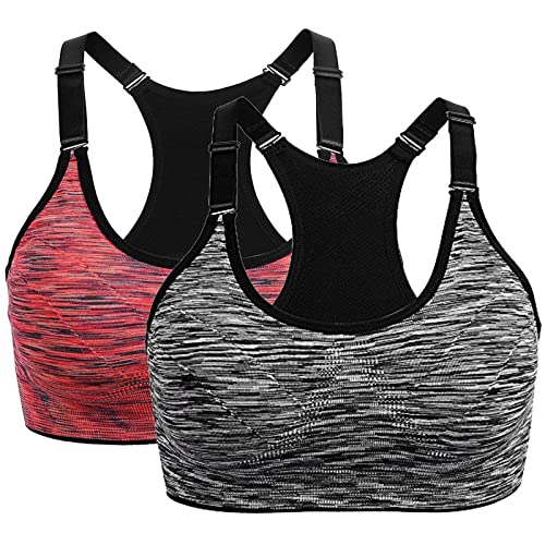 2er Pack Damen Sport BH Bustier Comfort BH Reissverschluss Gepolsterter Push UP Stützfunktion verstellbare Träger Ohne Bügel Yoga Fitness von POIUIYQA
