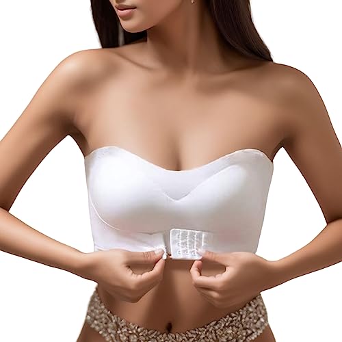 Damen Bandeau Trägerloser BH ohne Bügel Gepolsterter Bralette BH Nahtlose Tube Top BH mit Transparenten Trägern von POIUIYQA