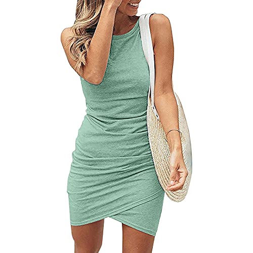 Damen Bodycon Kleid Kurz Enges Wickelkleid Kurzarm Sommerkleid Mini T Shirt Kleid Sexy Elegant Kleid Vintage Boho Strandkleider von POIUIYQA