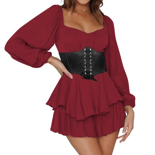 Damen Piratenkostüm Korsett Off Shoulder Kleid Renaissance Viktorianische Kurz Jumpsuit Piratinkleid Weiß A-Linie-Kleid Trägerloses, Knielange Patchwork-Kleid Strandkleid Party Karneval Kostüm Piratin von POIUIYQA