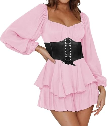 Damen Piratenkostüm Korsett Patchwork Kleid Renaissance Viktorianische Off Shoulder Kleid Kurz Jumpsuit Piratinkleid Weiß A-Linie-Kleid Trägerloses, Knielange Strandkleid Party Karneval Kostüm Piratin von POIUIYQA