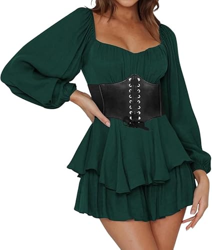 Damen Piratenkostüm Korsett Patchwork Kleid Renaissance Viktorianische Off Shoulder Kleid Kurz Jumpsuit Piratinkleid Weiß A-Linie-Kleid Trägerloses, Knielange Strandkleid Party Karneval Kostüm Piratin von POIUIYQA