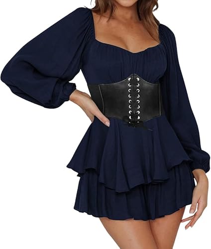 Damen Piratenkostüm Korsett Patchwork Kleid Renaissance Viktorianische Off Shoulder Kleid Kurz Jumpsuit Piratinkleid Weiß A-Linie-Kleid Trägerloses, Knielange Strandkleid Party Karneval Kostüm Piratin von POIUIYQA