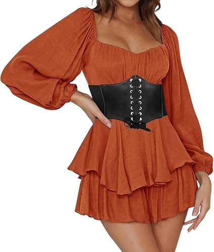 Damen Piratenkostüm Korsett Patchwork Renaissance Viktorianisches Off-Shoulder Kleid Kurz Jumpsuit Piratinkleid Weiß A-Linie Trägerloses Knielange Strandkleid Party Karneval Kostüm Piratin von POIUIYQA