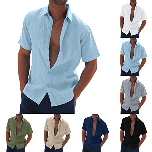 Hemd Herren Kurzarm Leinenhemd Herren Kurzarm Freizeithemd Businesshemd Sommer Kurzarmhemd Herren Einfarbig Basic Shirt for Männer von POIUIYQA