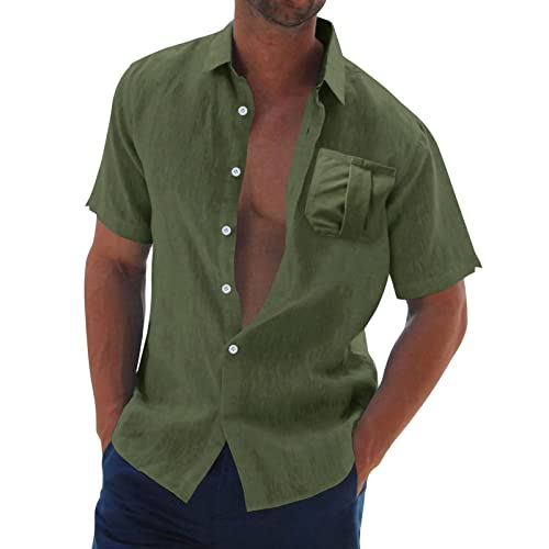 Hemd Herren Kurzarm Leinenhemd Herren Kurzarm Freizeithemd Businesshemd Sommer Kurzarmhemd Herren Einfarbig Basic Shirt for Männer von POIUIYQA