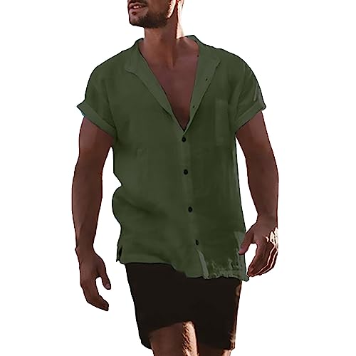 Hemd Herren Kurzarm Leinenhemd Herren Kurzarm Freizeithemd Businesshemd Sommer Kurzarmhemd Herren Einfarbig Basic Shirt for Männer von POIUIYQA