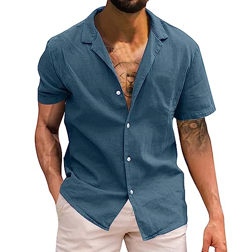 Herren Hemd Kurzarm Freizeithemd Businesshemd Leinenhemd Sommer Kurzarmhemd Einfarbig Basic Shirt for Männer Slim Fit von POIUIYQA