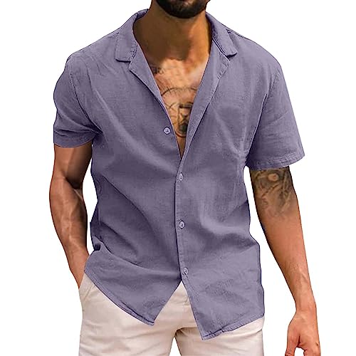 Herren Hemd Kurzarm Freizeithemd Businesshemd Leinenhemd Sommer Kurzarmhemd Einfarbig Basic Shirt for Männer Slim Fit von POIUIYQA