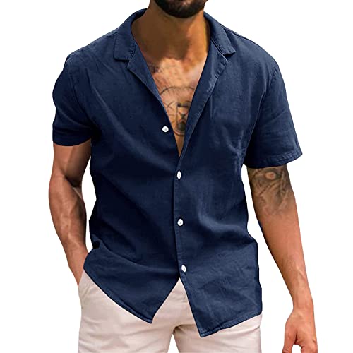 Herren Kurzarm Hemd Leinenhemd Herren Kurzarm Freizeithemd Businesshemd Sommer Kurzarmhemd Herren Einfarbig Basic Shirt for Männer von POIUIYQA