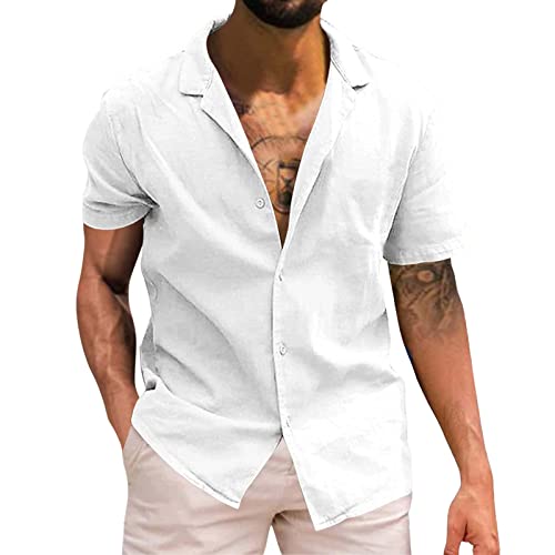 Herren Kurzarm Hemd Leinenhemd Herren Kurzarm Freizeithemd Businesshemd Sommer Kurzarmhemd Herren Einfarbig Basic Shirt for Männer von POIUIYQA