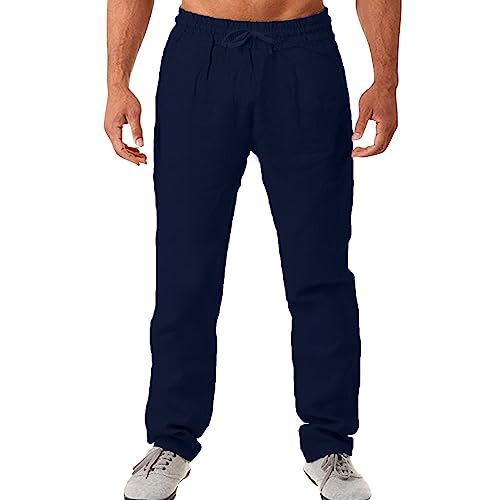 Herren Leinenhose Kurze Leicht Sommerhose Loose Fit Freizeithose für Urlaub Strand Alltag von POIUIYQA