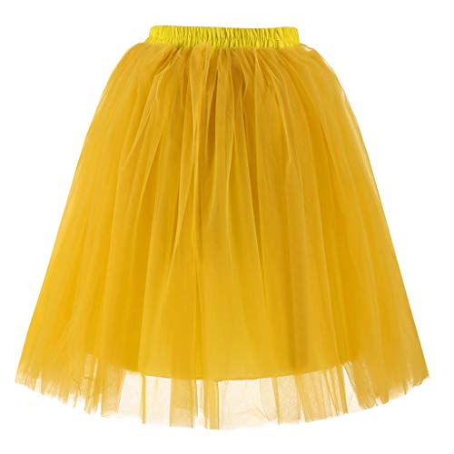 Karneval Damen 80er Puffy Tüllrock Tütü Röcke Tüll Petticoat (Gelb, Einheitsgröße) von POIUIYQA