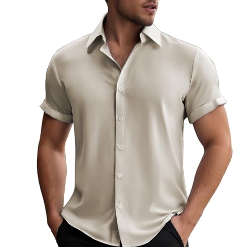 Leinenhemd Herren Kurzarm Herren Hemd Sommer Freizeithemden Herren Casual Beach Shirts Regular Fit Männer Leinenhemd Button Down Basic Men Shirts Strand Oberteile von POIUIYQA