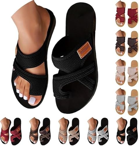 Orthopädische Sandalen Damen Hallux Valgus Sommer Flach Pantolette Leichte Mesh Strandsandalen Bequeme Big Toe Hausschuhe Elegant Breite Füße Casual Freizeitschuhe Pantolette Sommerschuhe von POIUIYQA