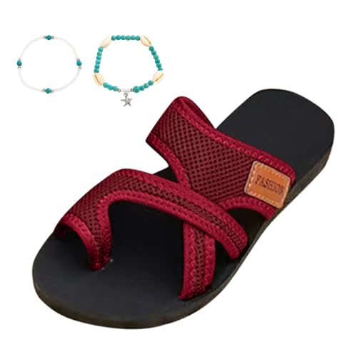 Orthopädische Sandalen Damen Hallux Valgus Sommer Flach Pantolette Leichte Mesh Strandsandalen Bequeme Big Toe Hausschuhe Elegant Breite Füße Casual Freizeitschuhe Pantolette Sommerschuhe von POIUIYQA