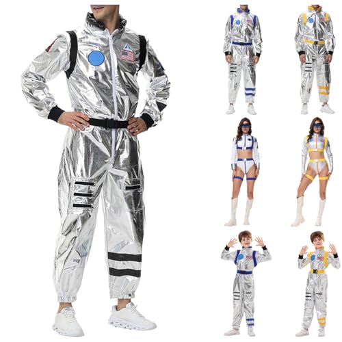 POIUIYQA Astronaut Kostüm Silber Herren Damen Kinder,Space Kostüm Weltall Kostüm Overall Outfit Faschingskostüme Silber Astronauten Kostüm Raumfahrer Kostüm Für Karneval Halloween von POIUIYQA