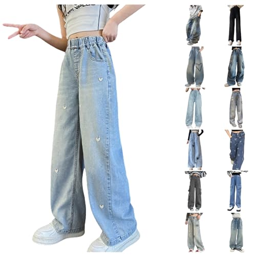 POIUIYQA Baggy Jeans Mädchen Wide Leg Hosen High Waist Elastischer Schlaghose Breite Bein Denim Jeans Vintage Weite Cargo Hose Y2K Boyfriend Cargohose Mit Taschen Stretch Pants Streetwear von POIUIYQA