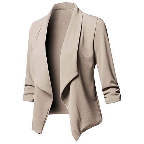 POIUIYQA Blazer Damen Sportlich Elegant Longblazer 3/4 Arm Sommer Leicht Business Büro Blazer Jacke Einfarbig Open Front Jacket Slim Fit S-5XL von POIUIYQA