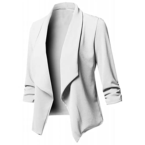 POIUIYQA Blazer Damen Sportlich Elegant Longblazer 3/4 Arm Sommer Leicht Business Büro Blazer Jacke Einfarbig Open Front Jacket Slim Fit S-5XL von POIUIYQA