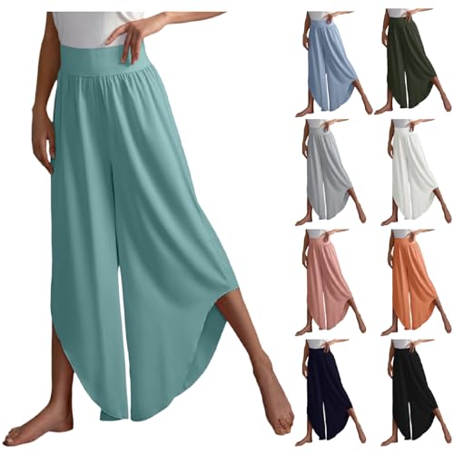 POIUIYQA Culottes Hosen Damen Leichte Sommerhose, Damen Wickelhose mit Schlitz Weites Bein Rüschen Hose Sommer Yogahose Leicht Luftige Sommerhosen Plissee Bequeme Sporthose von POIUIYQA