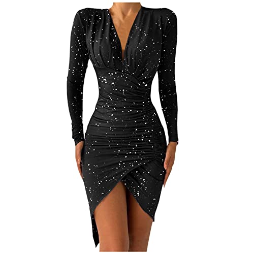 POIUIYQA Damen Festlich Kleid Langarm Elegant Abendkleid kurz Samtkleid Bodycon Partykleid Sexy Hoch Taille Cocktailkleid von POIUIYQA