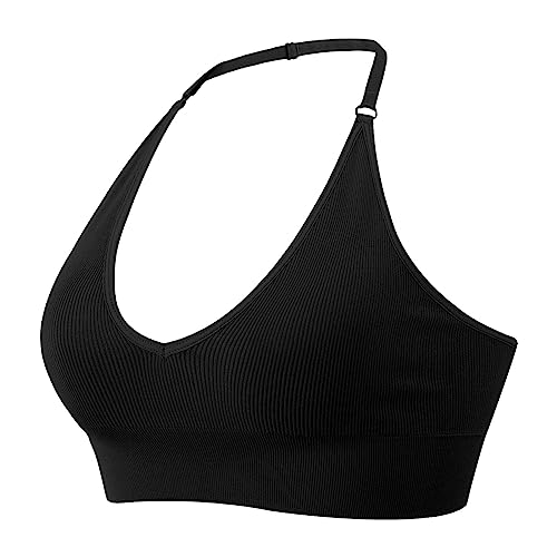 POIUIYQA Damen Gym BH Gepolstert Crossback Fitness Sport Bra Abnehmbarer Brustpolster Yoga Tops Gestrickte Nahtlose Sportbekleidung von POIUIYQA