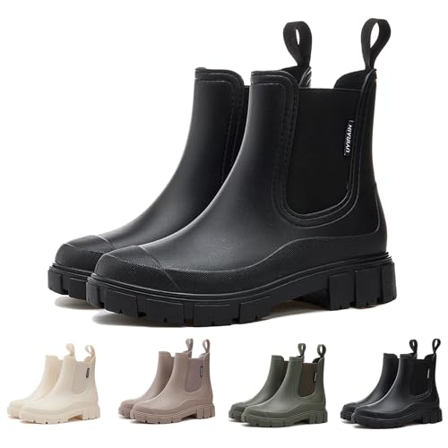 POIUIYQA Damen Halbhohe Chelsea Boots Wasserdicht Gummistiefeletten Atmungsaktiv Regenschuhe Rutschsicher Bequem Garten Stiefeletten 35-40 EU von POIUIYQA