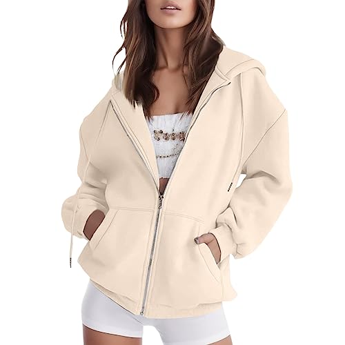 POIUIYQA Damen Kapuzenjacke Kapuzenpullover Vintage Oversize Sweatjacke Sweatshirt College Jacke Übergangsjacke Zip Hoodie Hoody Mit Kapuze Kapuzenjacke Y2K Teenager Mädchen Kaputzenpullis von POIUIYQA