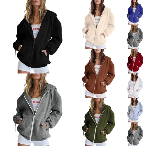 POIUIYQA Damen Kapuzenjacke Kapuzenpullover Vintage Oversize Sweatjacke Sweatshirt College Jacke Übergangsjacke Zip Hoodie Hoody Mit Kapuze Kapuzenjacke Y2K Teenager Mädchen Kaputzenpullis von POIUIYQA