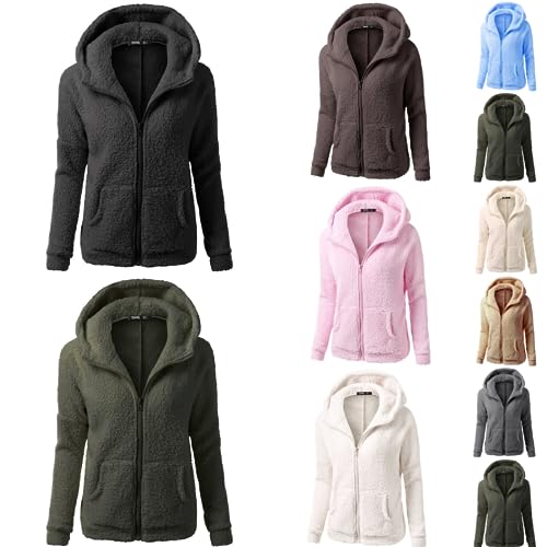 POIUIYQA Damen Kapuzenpullover Teddy Fleece Hoodie Pullover Sweatjacke Herbst Winter Warm Oberteil Langarm Einfarbig Casual Sweatshirt von POIUIYQA