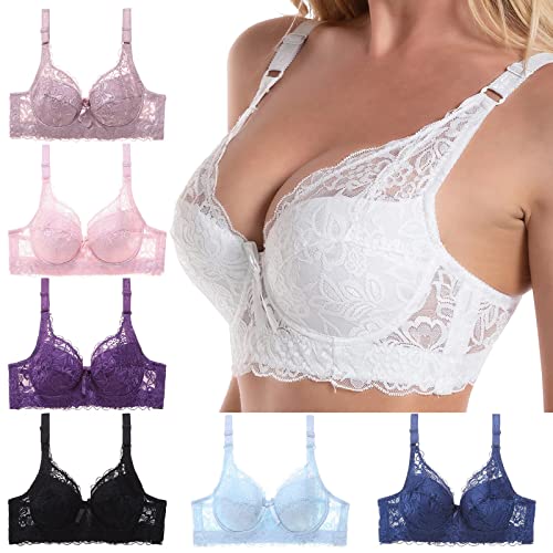 POIUIYQA Damen Push Up BH mit Blumen Spitze Schalen Bügel BH Gepolstert Unterwäsch Bustier Dessous Top Rücken-BH Unterwäsche von POIUIYQA