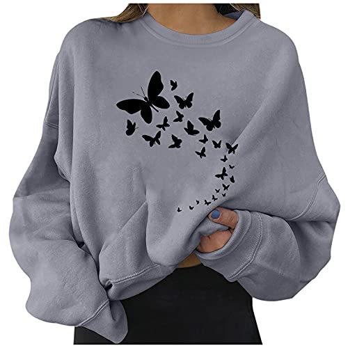 POIUIYQA Damen Sweatshirt Langarm Rundhals Pullover Warm Pulli Oversized Casual Bequem Teenager Mädchen Hoodie Sportbekleidung von POIUIYQA