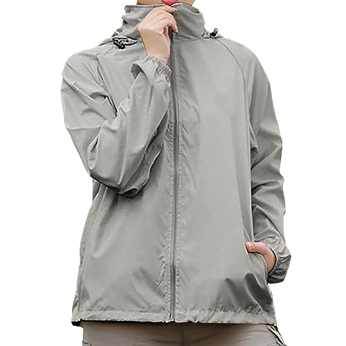 POIUIYQA Damen Wasserdichte Faltbar Regenjacke mit Kapuze, Leicht Atmungsaktive Windbreaker Jacke, Fahrradjacke für Frauen Fahrrad Outdoorjacke von POIUIYQA