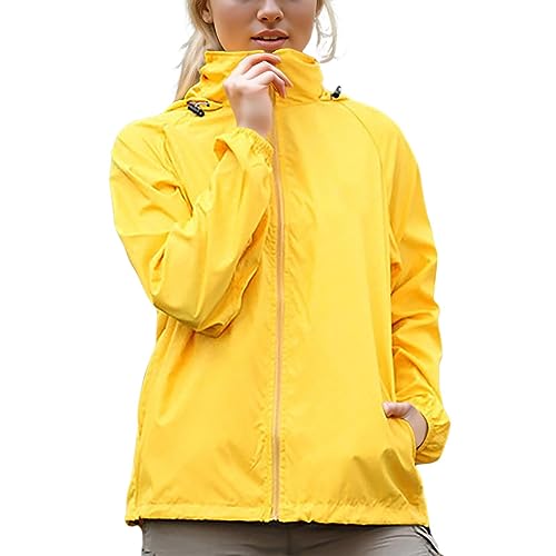 POIUIYQA Damen Wasserdichte Faltbar Regenjacke mit Kapuze, Leicht Atmungsaktive Windbreaker Jacke, Fahrradjacke für Frauen Fahrrad Sport Outdoorjacke von POIUIYQA