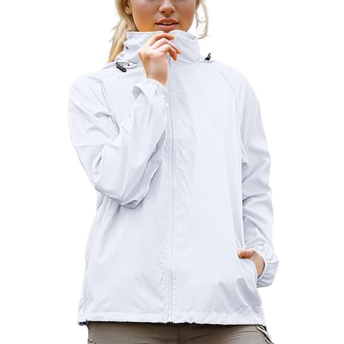 POIUIYQA Damen Wasserdichte Faltbar Regenjacke mit Kapuze, Leicht Atmungsaktive Windbreaker Jacke, Fahrradjacke für Frauen Fahrrad Sport Outdoorjacke von POIUIYQA